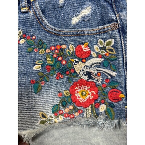 Abercrombie & Fitch Women's Embroidered Jean Shorts Sz 4 Floral‎ Boho Fray - Picture 2 of 6